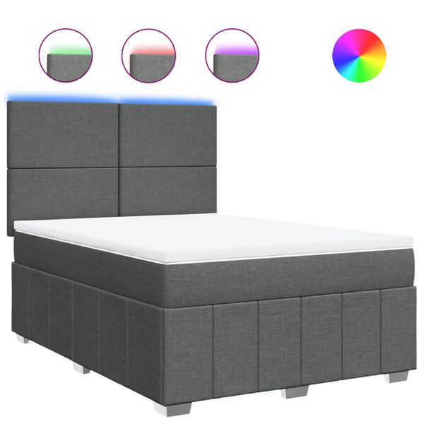vidaXL Κρεβάτι Boxspring με Στρώμα Σκούρο Γκρι 140x200 εκ Υφασμάτινο