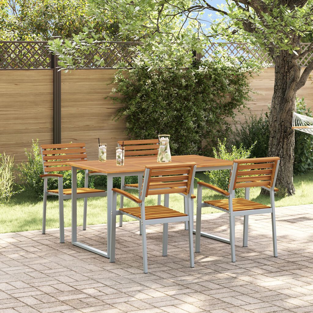 vidaXL Σέτ φαγητού για κήπο 5 pcs Γκρι και καφέ Μασίφ ξύλο ακακίας