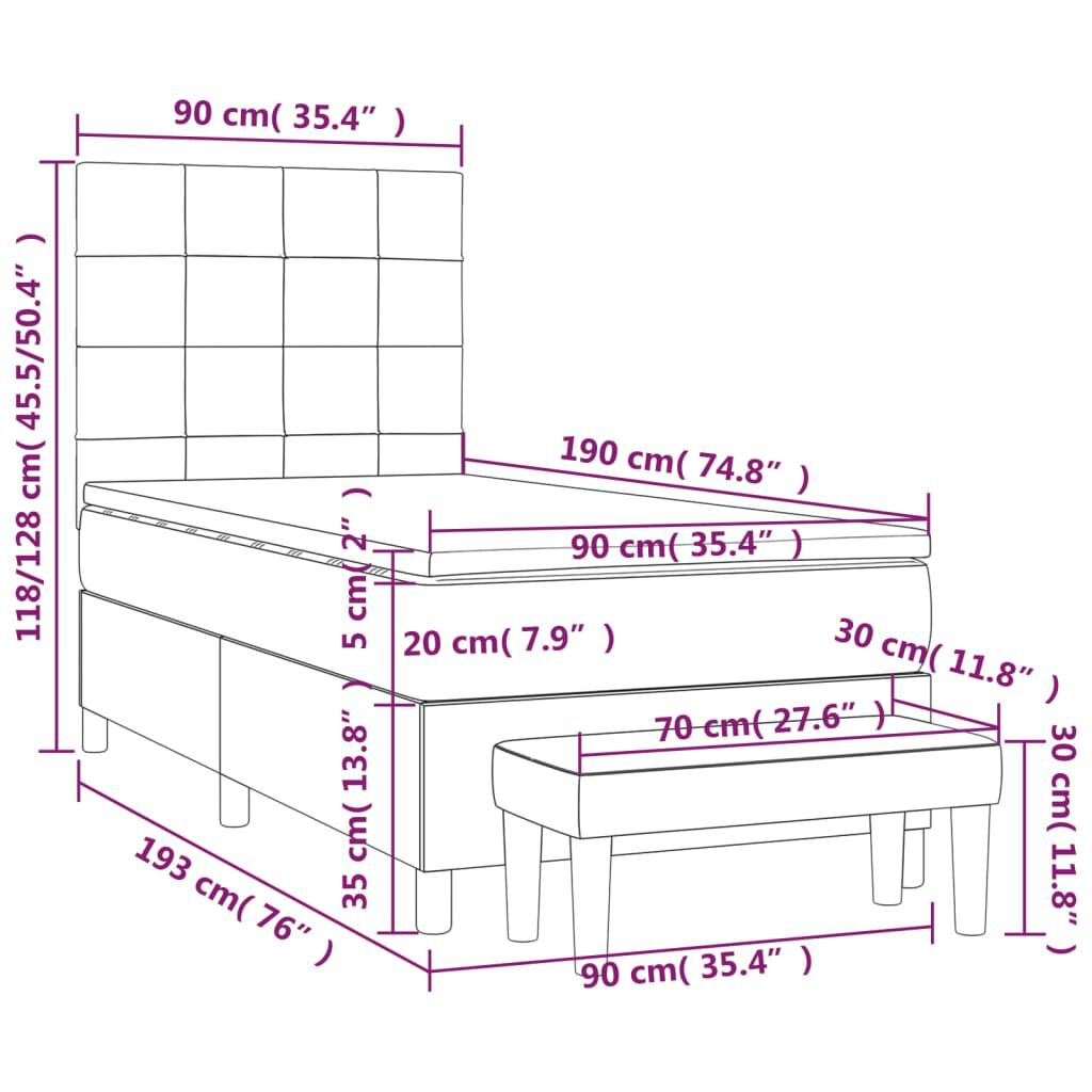 vidaXL Κρεβάτι Boxspring με Στρώμα Μαύρο 90x190 εκ.Υφασμάτινο