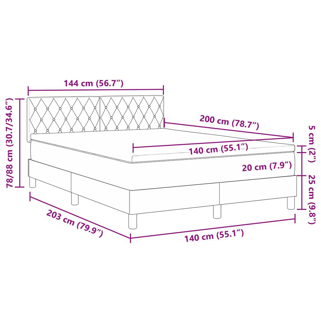 vidaXL Κρεβάτι Box Spring με Στρώμα Ροζ 140x200 εκ Βελούδο