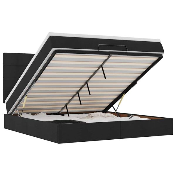 vidaXL Οθωμανικό κρεβάτι με στρώμα Μαύρο 180x200cm Ύφασμα