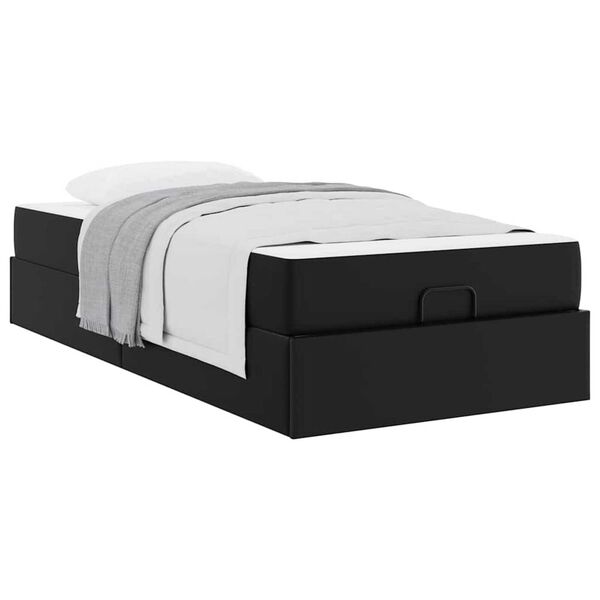 vidaXL Σκελετός κρεβατιού με στρώμα Μαύρο 90 x 190 cm Τεχνητό δέρμα
