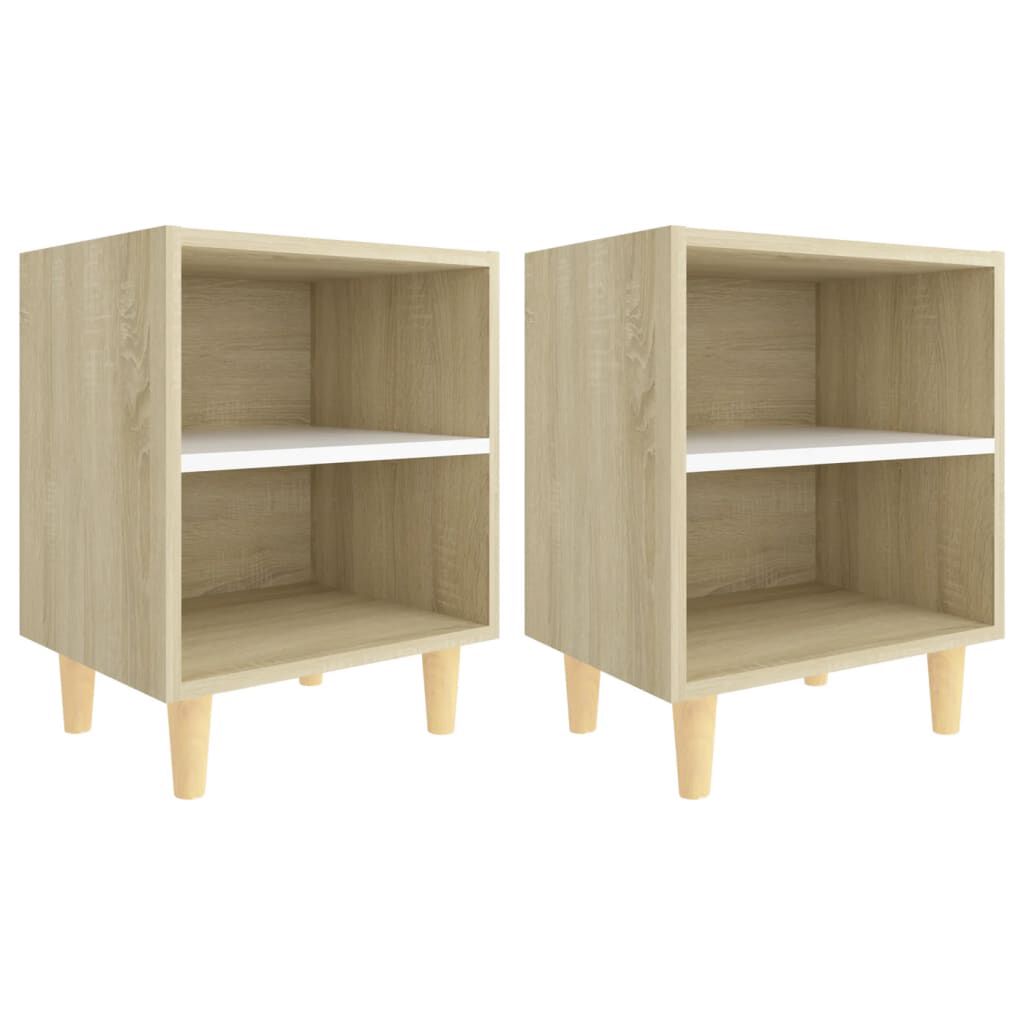 vidaXL Κομοδίνα 2 τεμ Sonoma Δρυς/Λευκό 40x30x50εκ Μασίφ Ξύλινα Πόδια