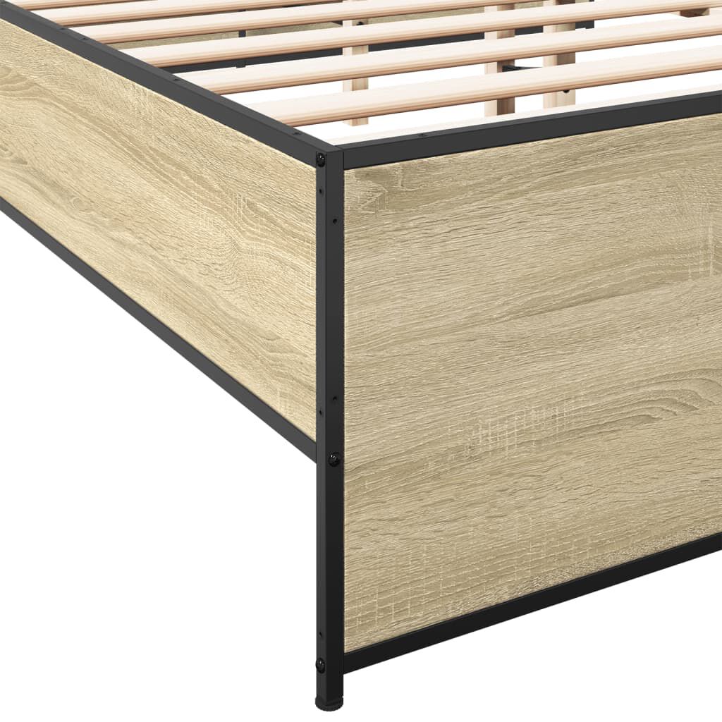 vidaXL Πλαίσιο Κρεβατιού Sonoma Δρυς 135x190 εκ. Επεξ. Ξύλο & Μέταλλο