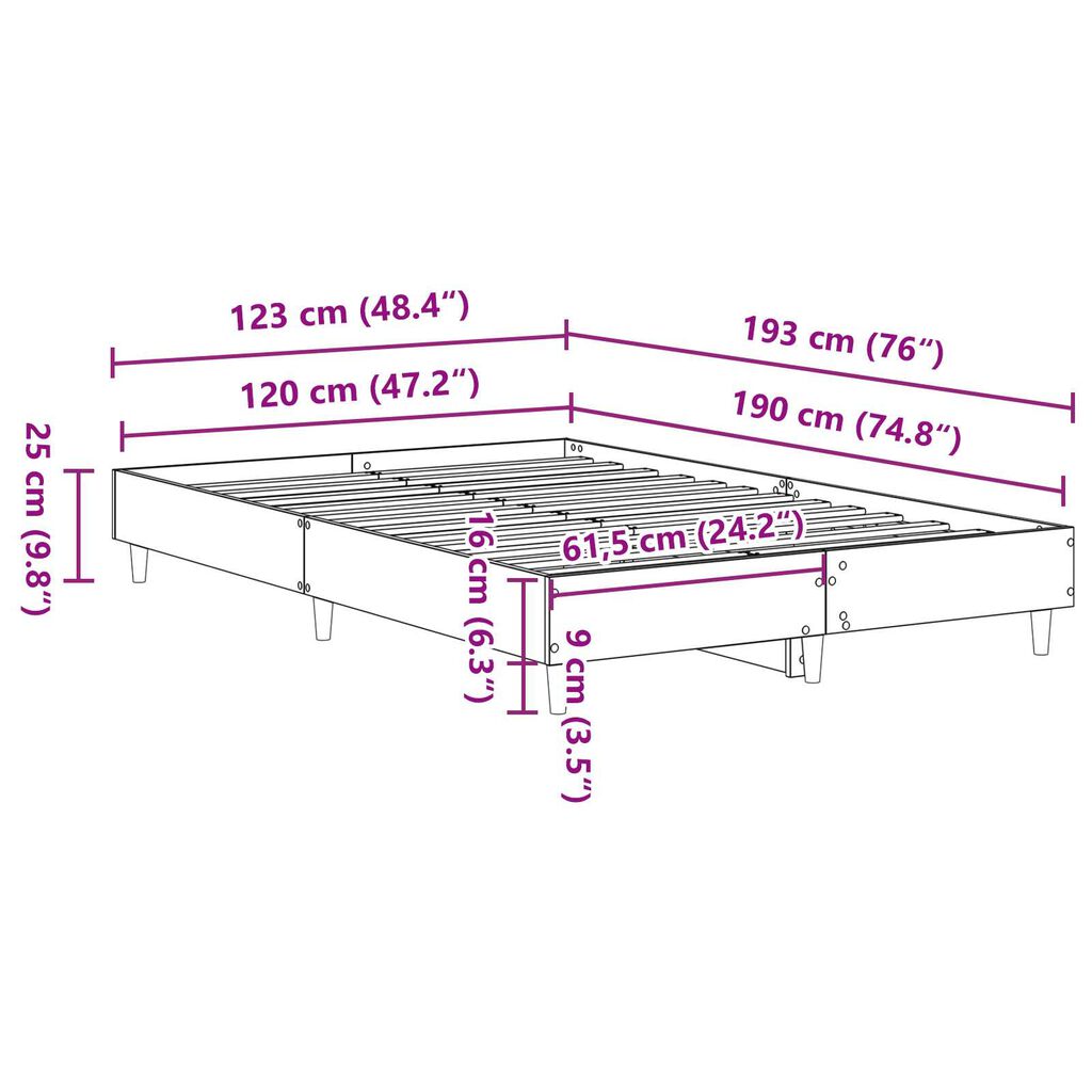 vidaXL Σκελετός Κρεβατιού Μαύρη δρυς 120 x 190 cm Επεξεργασμένο ξύλο