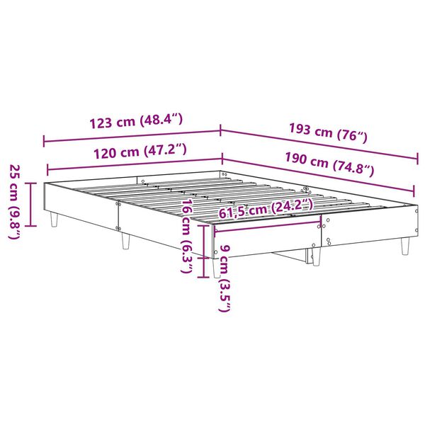 vidaXL Σκελετός Κρεβατιού Μαύρη δρυς 120 x 190 cm Επεξεργασμένο ξύλο