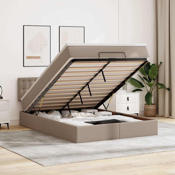 vidaXL &Omicron;&theta;&omega;&mu;&alpha;&nu;&iota;&kappa;ό &kappa;&rho;&epsilon;&beta;ά&tau;&iota; &mu;&epsilon; &sigma;&tau;&rho;ώ&mu;&alpha;&tau;&alpha; & LEDs Cappuccino Faux Leather