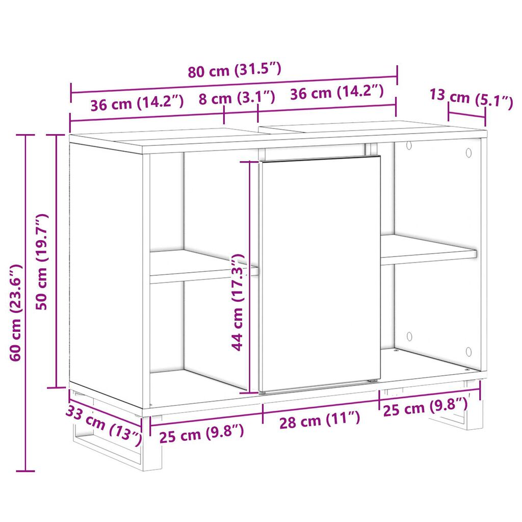 vidaXL Ντουλάπι Μπάνιου Μαύρη δρυς 80 x 33 x 60 εκ Επεξεργασμένο ξύλο
