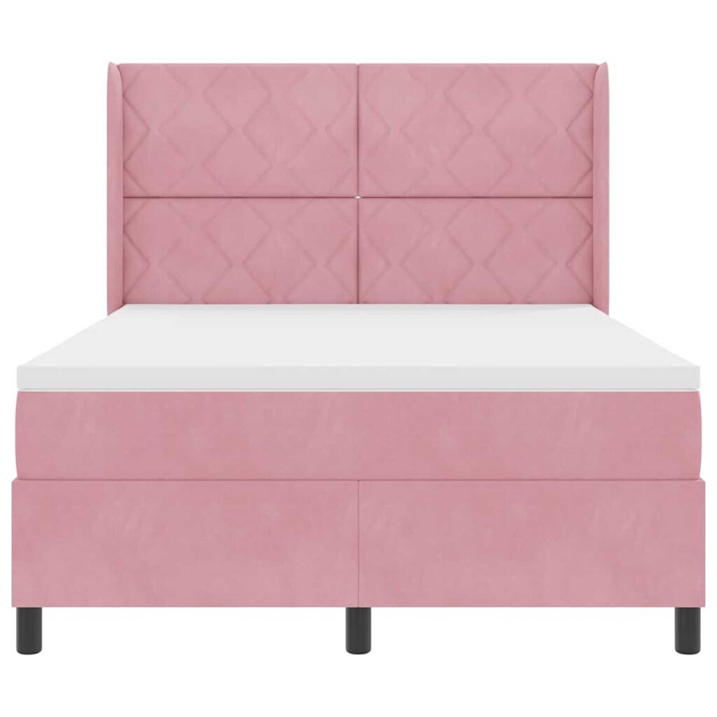vidaXL Κρεβάτι Box Spring LED με Στρώμα Ροζ 140 x 200 cm Βελούδο