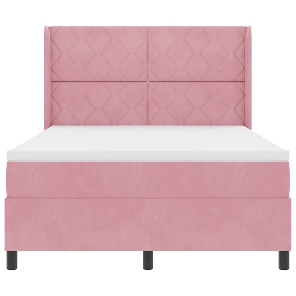 vidaXL Κρεβάτι Box Spring LED με Στρώμα Ροζ 140 x 200 cm Βελούδο