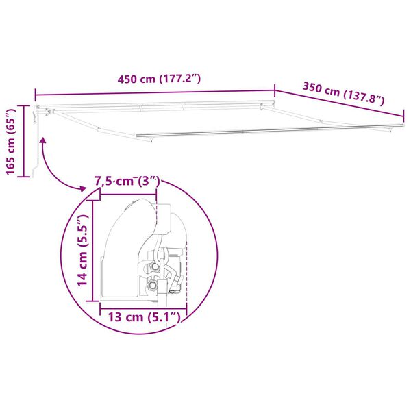 vidaXL Αυτόματη Αναδιπλούμενη Τέντα Μαύρη 450x350 cm