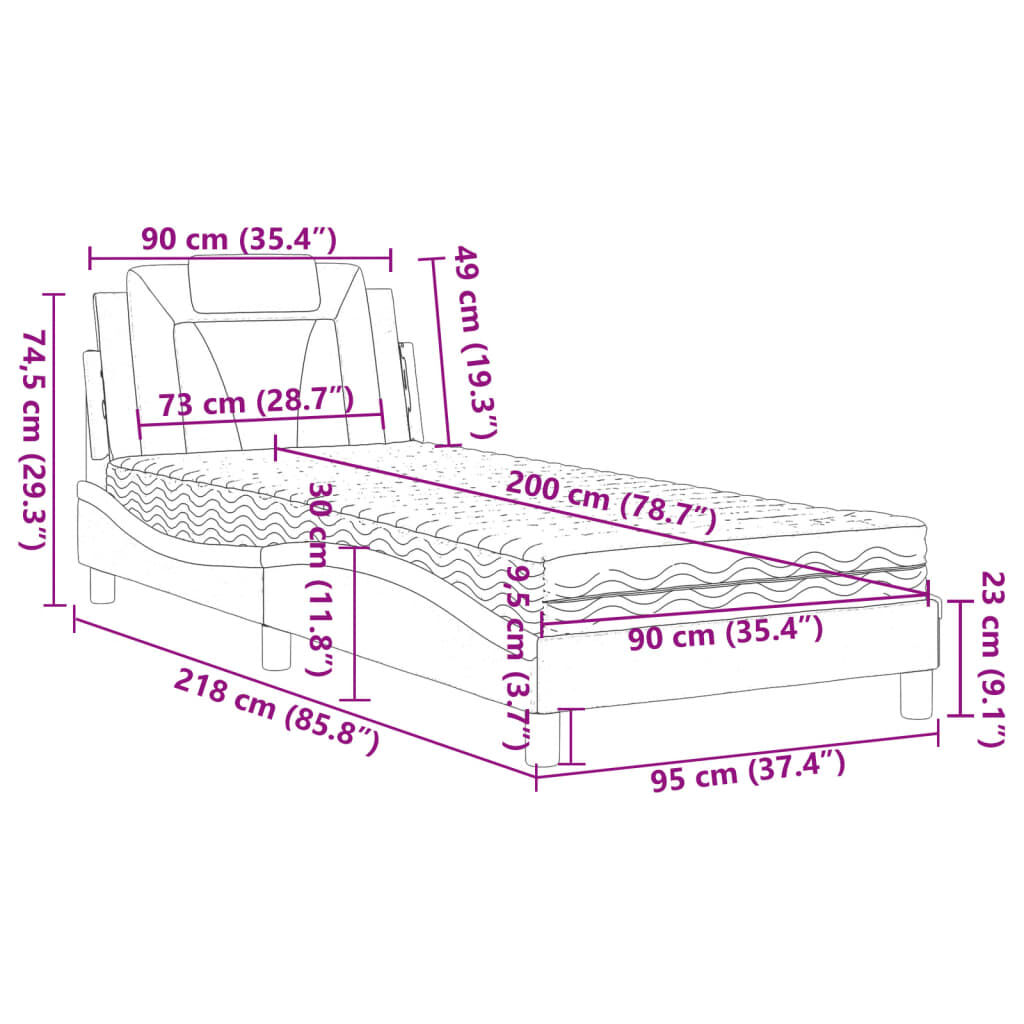 vidaXL Κρεβάτι με Στρώμα Καπουτσίνο 90x200 εκ. από Συνθετικό Δέρμα