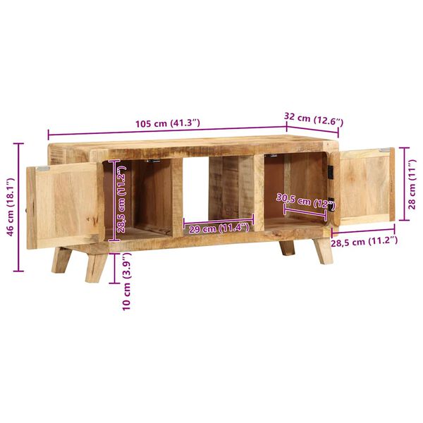 ντουλάπι τηλεόρασης vidaXL 105x46x32 cm μασίφ ξύλο ακατέργαστο μάνγκο