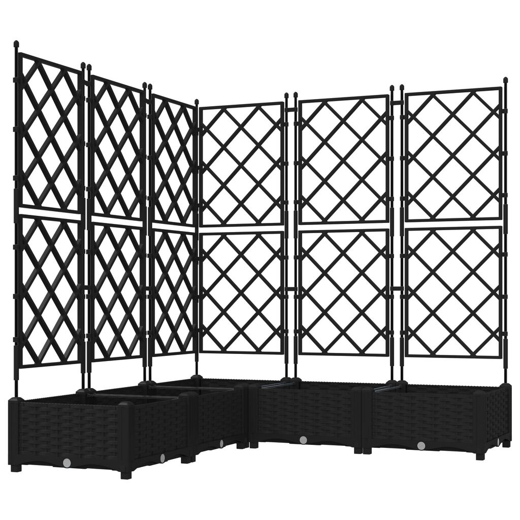 vidaXL Γλάστρα Κήπου με Τρέλις 5 τεμ Μαύρη 120x120x125.5 εκ