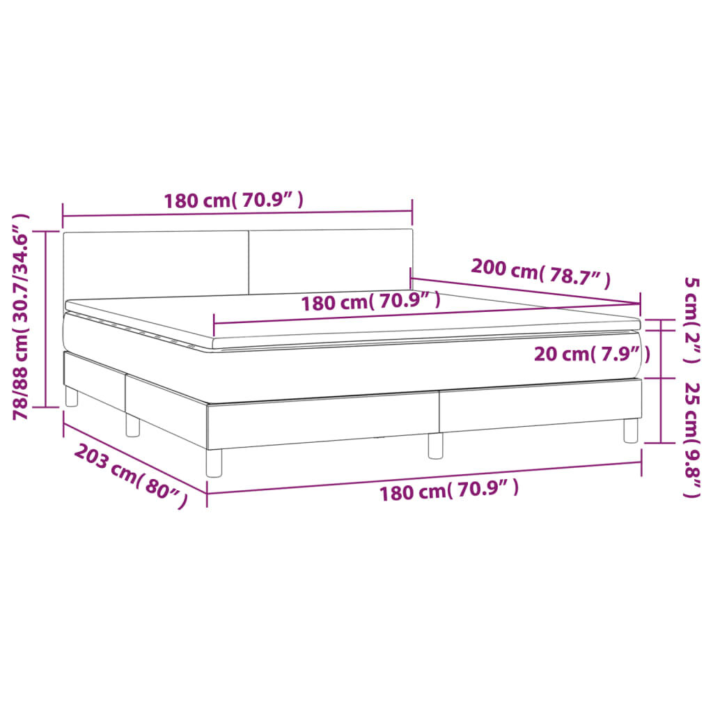 vidaXL Κρεβάτι Boxspring με Στρώμα & LED Λευκό 180x200 εκ. Συνθ. Δέρμα