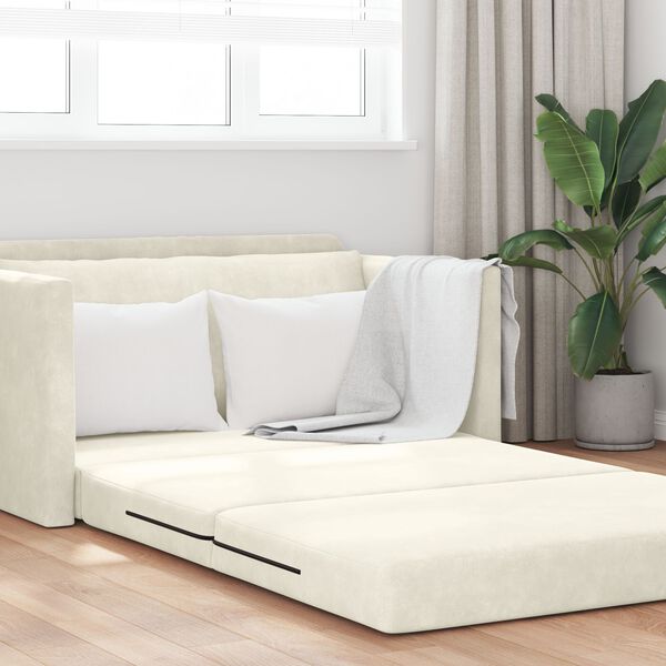 vidaXL Καναπές Κρεβάτι 2-σε-1 Κρεμ 124x204x61 εκ Βελούδο