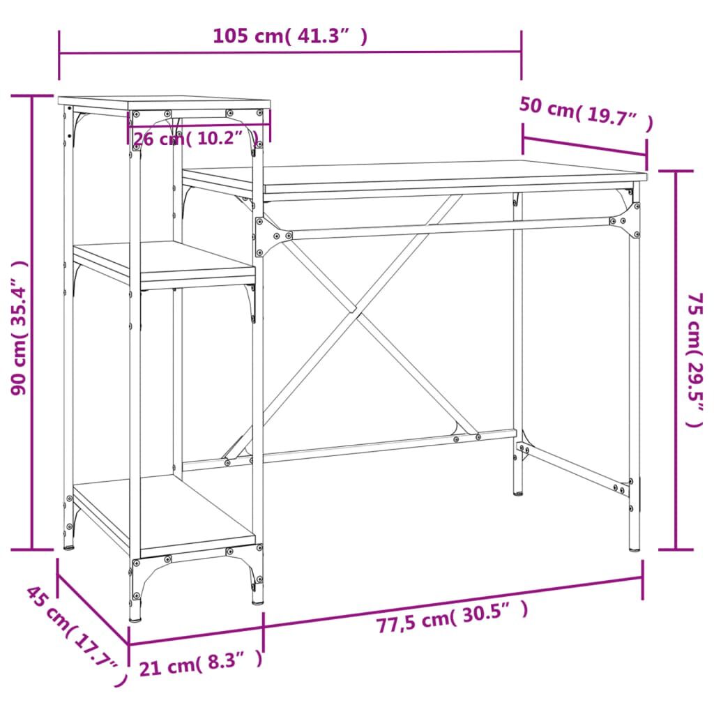 vidaXL Γραφείο με Ράφια Sonoma Δρυς 105x50x90 εκ. Επεξ. Ξύλο/Σίδηρος