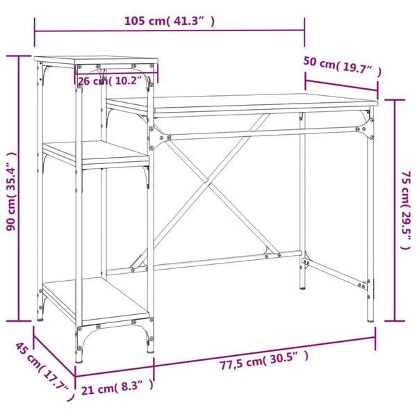 vidaXL Γραφείο με Ράφια Sonoma Δρυς 105x50x90 εκ. Επεξ. Ξύλο/Σίδηρος