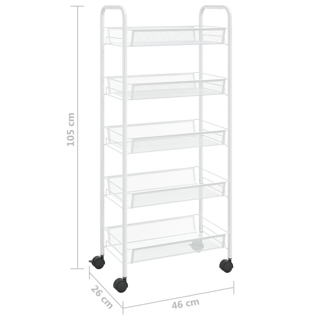 vidaXL Τρόλεϊ Κουζίνας 5 Επιπέδων Λευκό 46 x 26 x 105 εκ. Σιδερένιο
