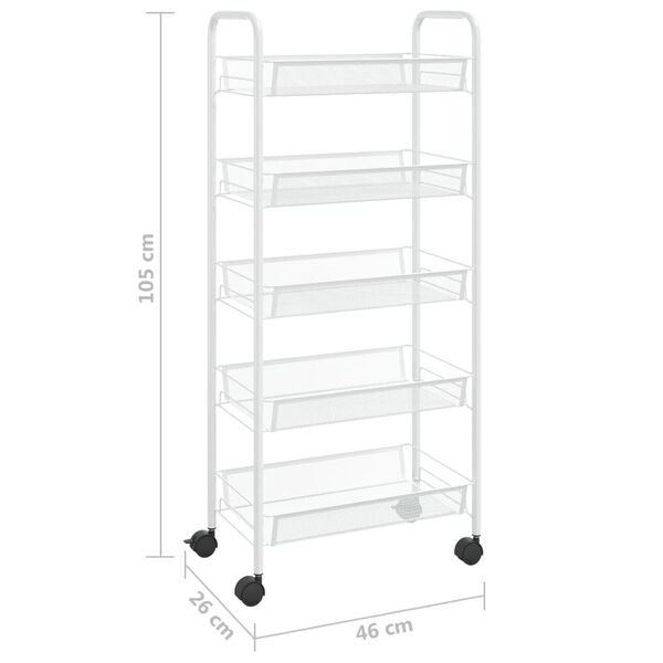 vidaXL Τρόλεϊ Κουζίνας 5 Επιπέδων Λευκό 46 x 26 x 105 εκ. Σιδερένιο