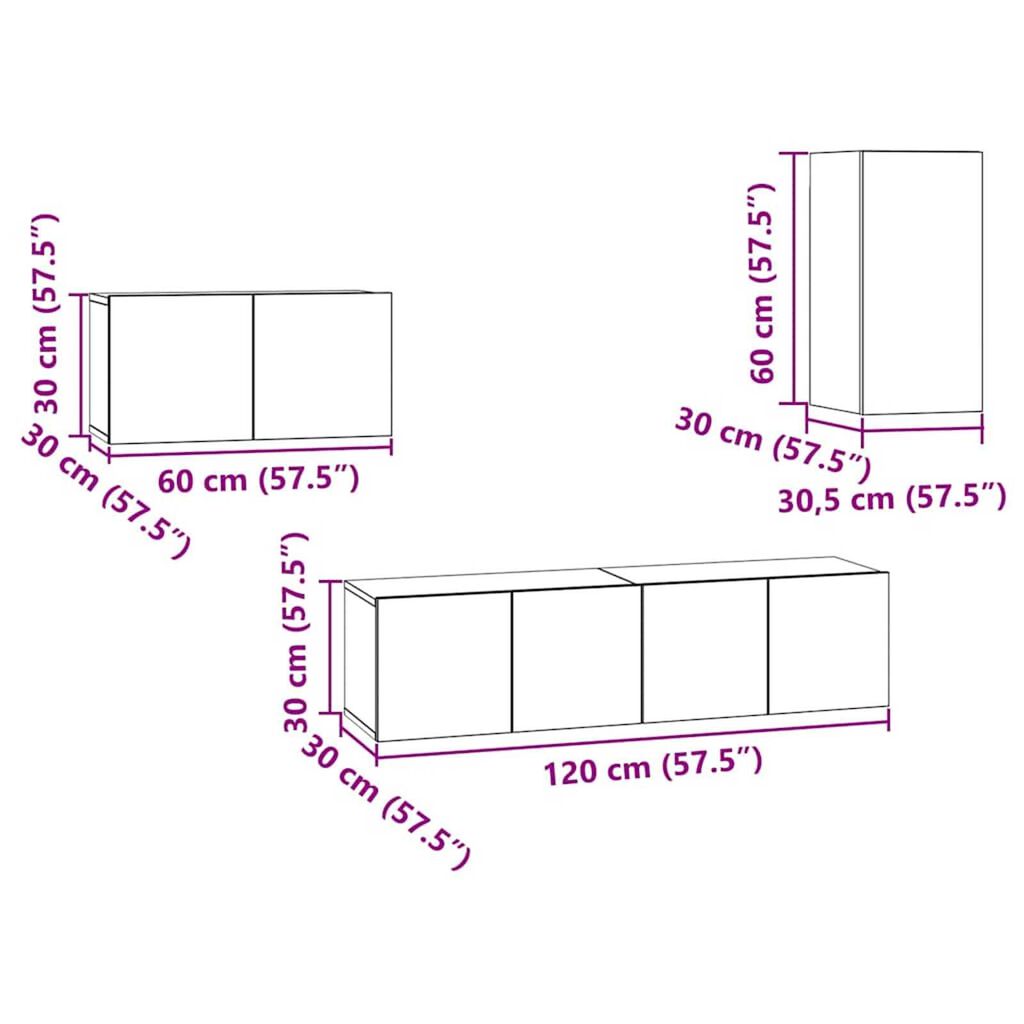 vidaXL Σετ επίπλου τηλεόρασης 4 pcs Παλαιό ξύλο 30.5 x 30 x 60 εκ.