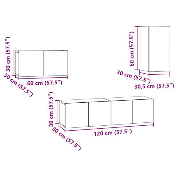 vidaXL Σετ επίπλου τηλεόρασης 4 pcs Παλαιό ξύλο 30.5 x 30 x 60 εκ.