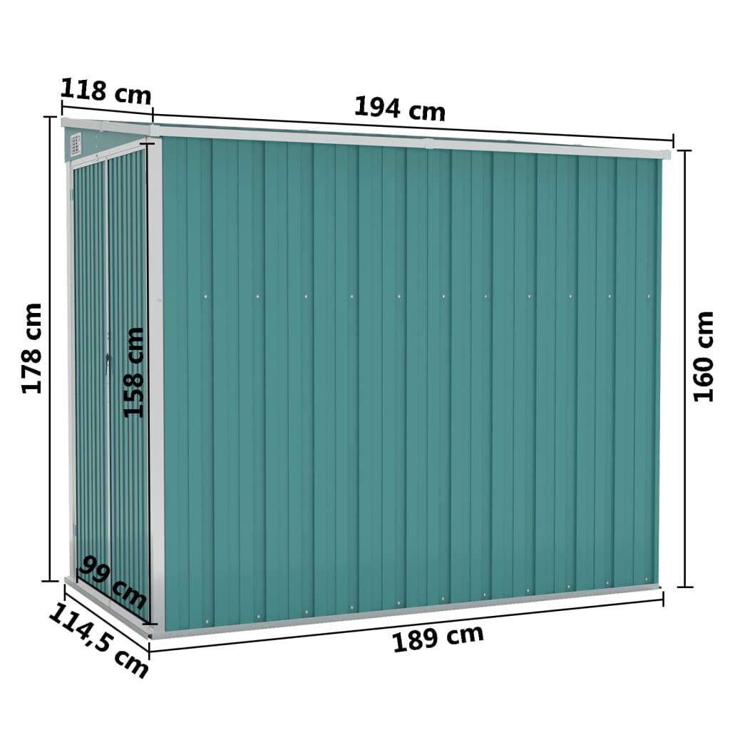vidaXL Αποθήκη Κήπου Επιτοίχια Πράσινη 118x194x178 εκ από Γαλβ. Ατσάλι