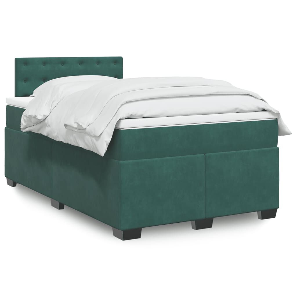 vidaXL Κρεβάτι Boxspring με Στρώμα Σκούρο Πράσινο 120x190εκ. Βελούδινο