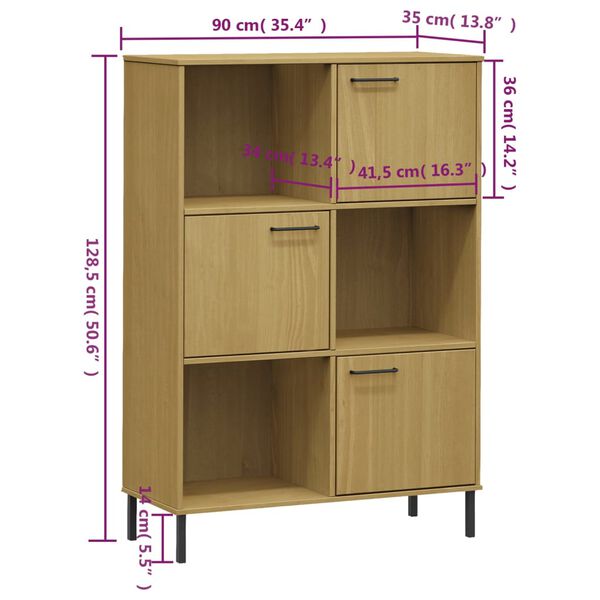 vidaXL Βιβλιοθήκη OSLO Καφέ 90x35x128,5 εκ. Μασίφ Ξύλο με Μετ. Πόδια