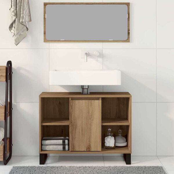 vidaXL Ντουλάπι Μπάνιου με ράφι με πόρτα artisan δρυς 80 x 33 x 60 εκ