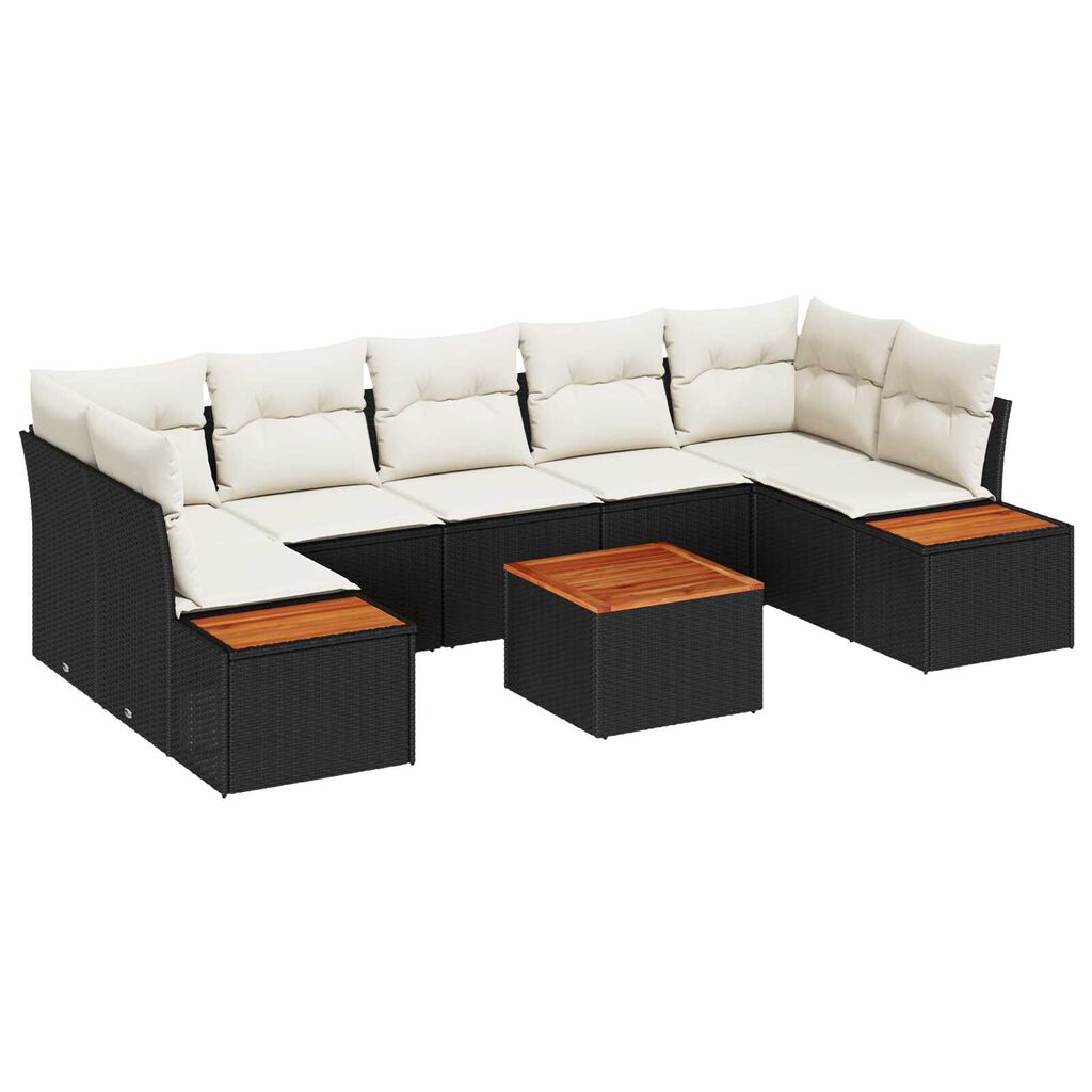 vidaXL Σετ Καναπέ Κήπου με μαξιλάρι 8 pcs Μαύρο Πολυ ράταν