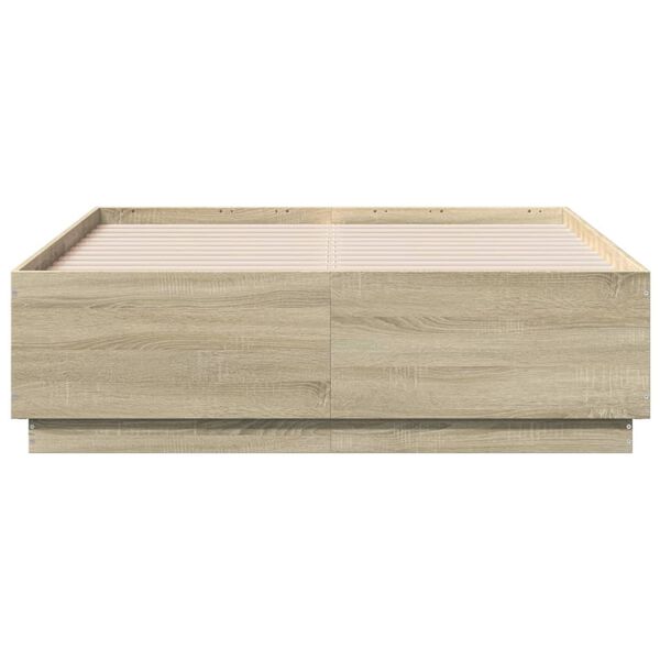 vidaXL Πλαίσιο Κρεβατιού με LED Sonoma Δρυς 135x190εκ. Επεξ. Ξύλο