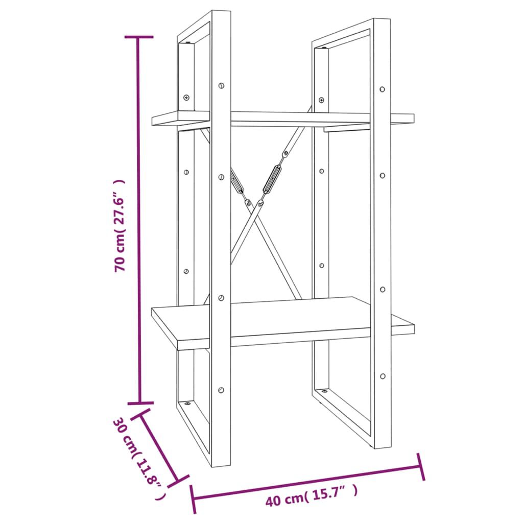vidaXL Βιβλιοθήκη με 2 Ράφια Καπνιστή Δρυς 40x30x70 εκ. Επεξεργ. Ξύλο