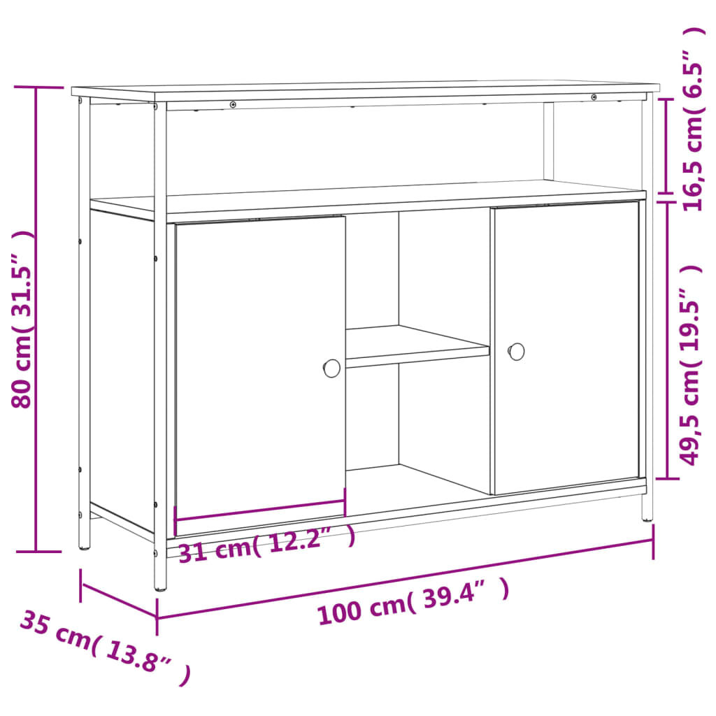 vidaXL Μπουφές Γκρι Sonoma 100x35x80 εκ. από Επεξεργασμένο Ξύλο