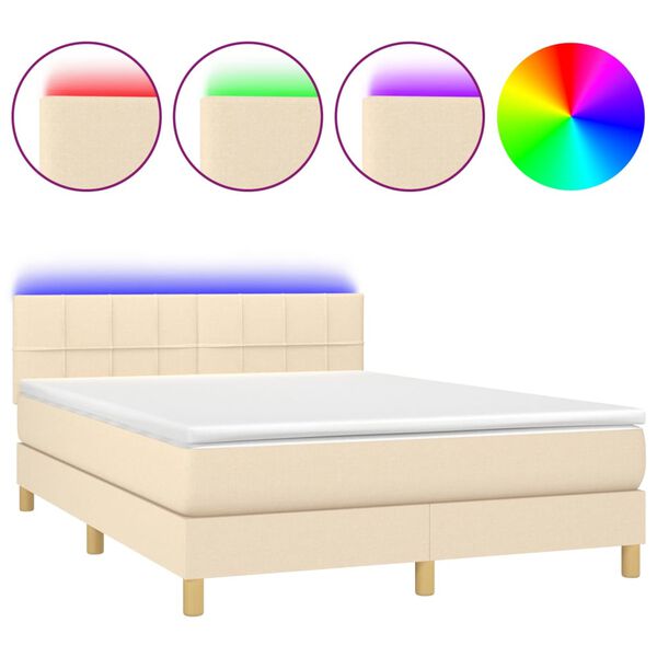 vidaXL &Kappa;&rho;&epsilon;&beta;ά&tau;&iota; Boxspring &mu;&epsilon; &Sigma;&tau;&rho;ώ&mu;&alpha; & LED &Kappa;&rho;&epsilon;&mu; 140x190 &epsilon;&kappa;. &Upsilon;&phi;&alpha;&sigma;&mu;ά&tau;&iota;&nu;&omicron;