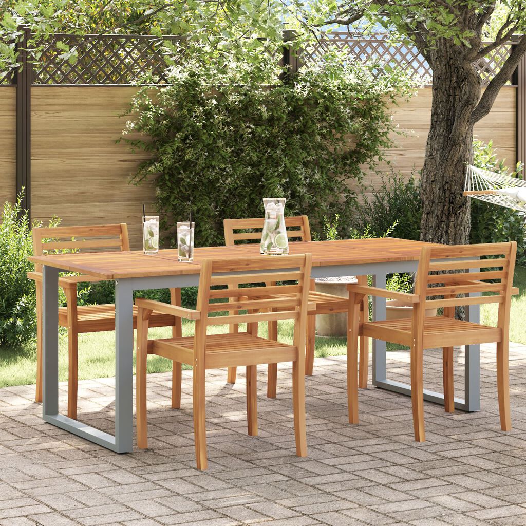 vidaXL Υπαίθριο Τραπέζι Φαγητού Γκρι 200x90x75 εκ. Χάλυβας και Σολοιδικό Ξύλο Ακακίας