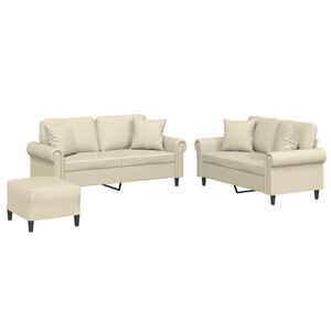 vidaXL Πολυθρόνες Σετ 3 Τεμαχίων Κρεμ Συνθετικό Δέρμα με Μαξιλάρια