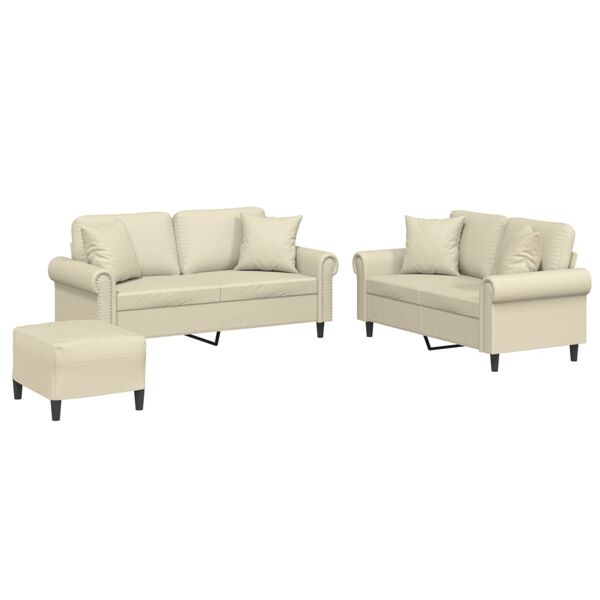vidaXL Πολυθρόνες Σετ 3 Τεμαχίων Κρεμ Συνθετικό Δέρμα με Μαξιλάρια