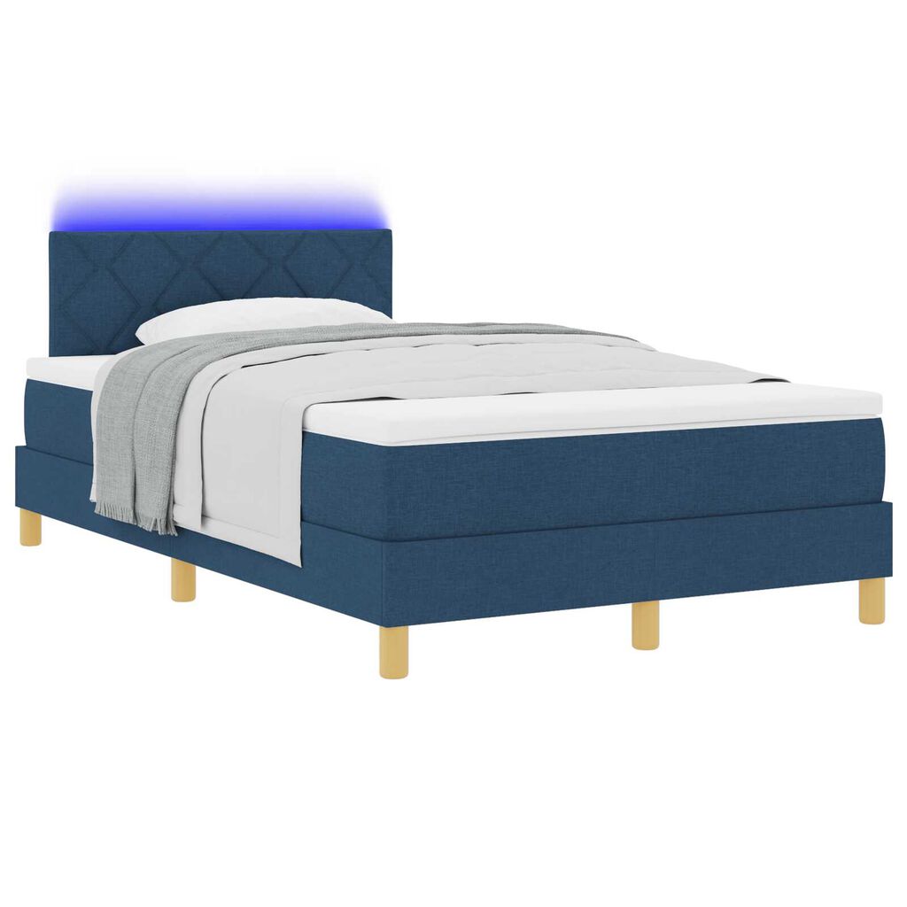 vidaXL Κρεβάτι βάσης με Στρώμα & LED Σκούρο Μπλε 120x200 εκ Ύφασμα