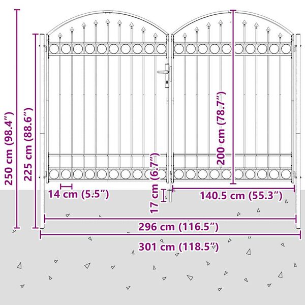 vidaXL Πύλη Φράχτη Άλλο Γκρι 300 x 200 cm Ατσάλι