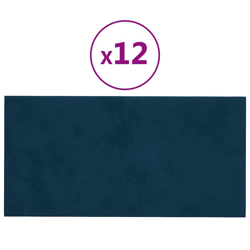 vidaXL Πάνελ Τοίχου 12 τεμ. Μπλε 30 x 15 εκ. 0,54 μ² Βελούδινα