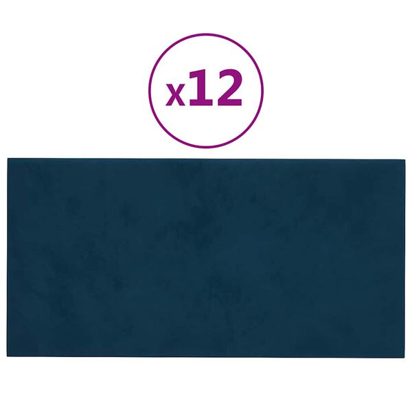 vidaXL Πάνελ Τοίχου 12 τεμ. Μπλε 30 x 15 εκ. 0,54 μ² Βελούδινα