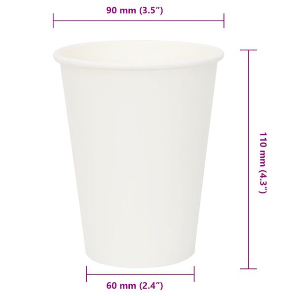 vidaXL Χάρτινα κύπελλα καφέ 1000 τεμάχια 12oz 300ml Λευκό