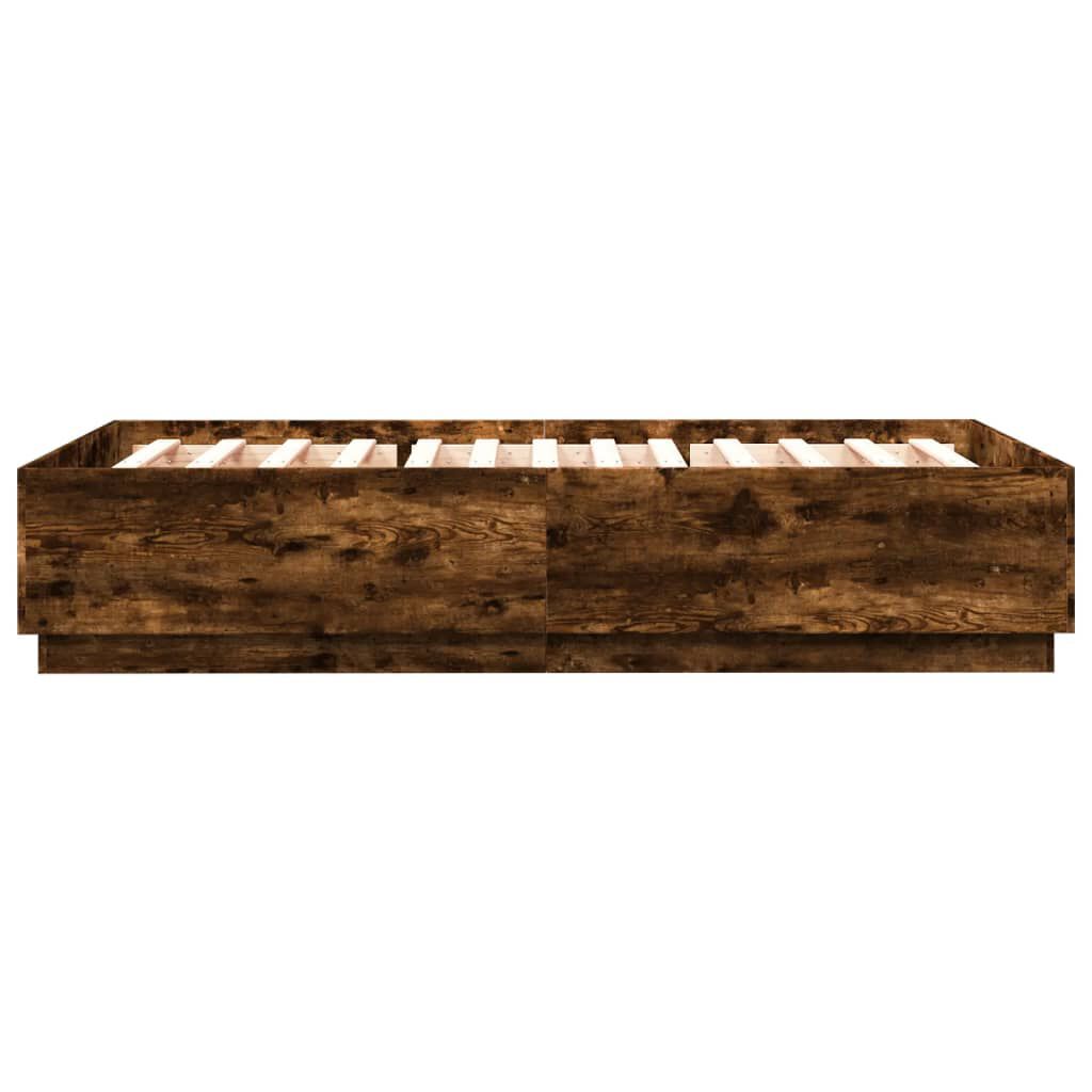 vidaXL Πλαίσιο Κρεβατιού με LED Καπνιστή Δρυς 150x200 εκ.Επεξ. Ξύλο