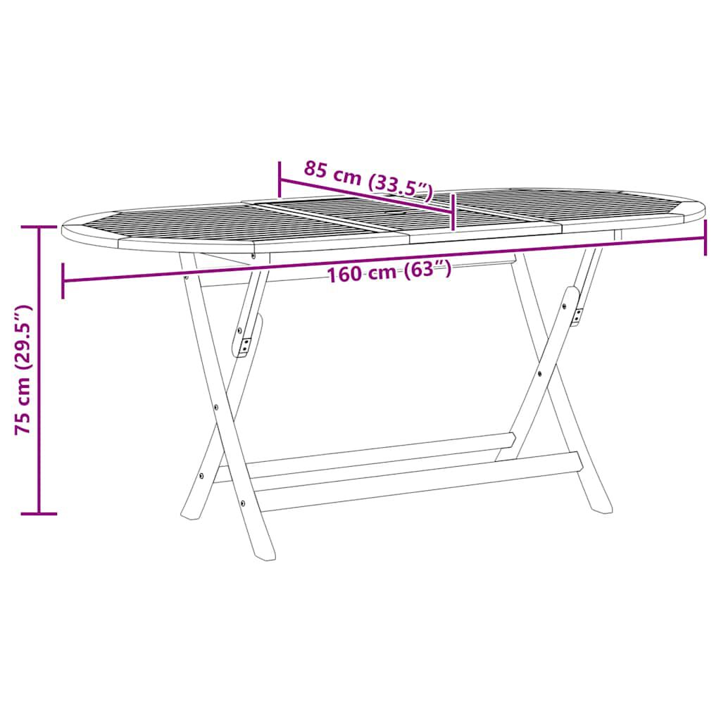 vidaXL Τραπέζι Κήπου Πτυσσόμενο 160 x 85 x 75 εκ Μασίφ Ξύλο Ευκαλύπτου