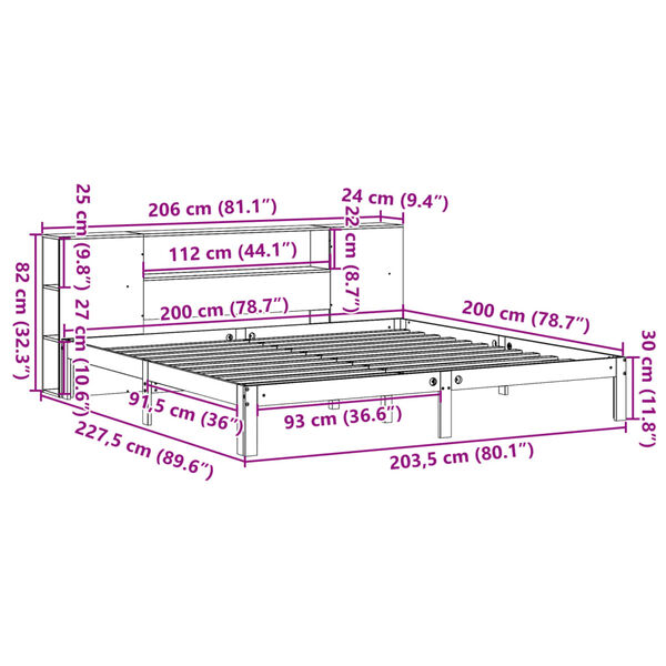 vidaXL Κρεβάτι Βιβλιοθήκη Χωρίς Στρώμα 200x200 εκ Μασίφ Ξύλο Πεύκου