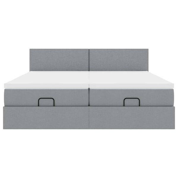 vidaXL Οθωμανικό κρεβάτι με στρώματα & LEDs Ανοιχτό γκρι ύφασμα