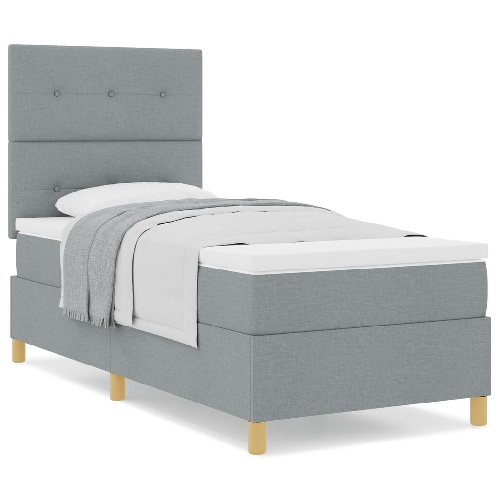 vidaXL Κρεβάτι Box Spring με Στρώμα Ανοιχτό Γκρι 90x200 εκ Ύφασμα