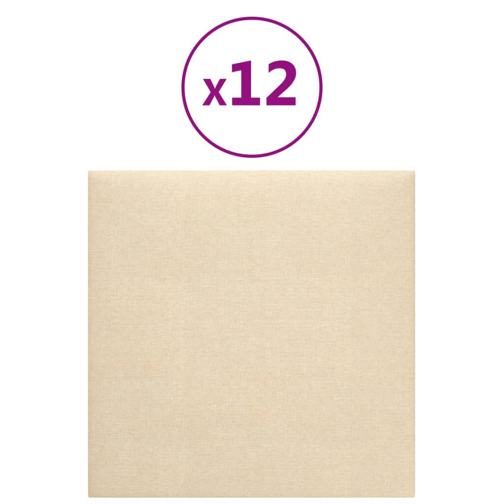 vidaXL Πάνελ Τοίχου 12 τεμ. Κρεμ 30 x 30 εκ. 1,08 μ² Υφασμάτινα