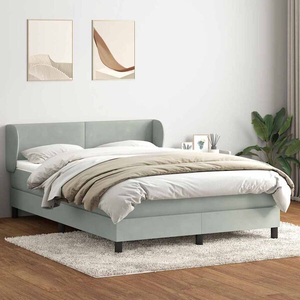 vidaXL Κρεβάτι Boxspring με Στρώμα Ανοιχτό Γκρι 140x220 εκ. Βελούδινο